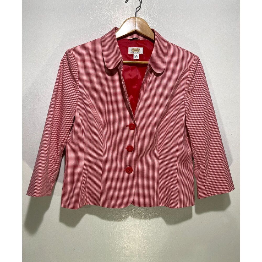 Talbots Blazer Jacket Gingham Red Stretch Stretch… - image 2